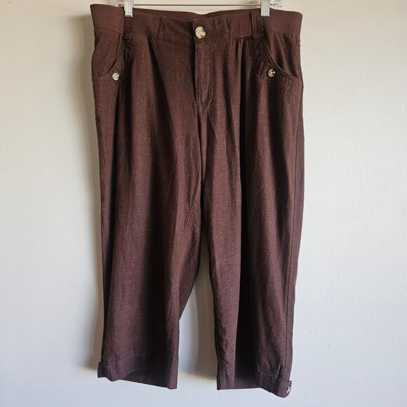 Christopher & Banks Capri Pant Size 16 Brown Linen Pull On Beach Coastal Grandma - Picture 1 of 12